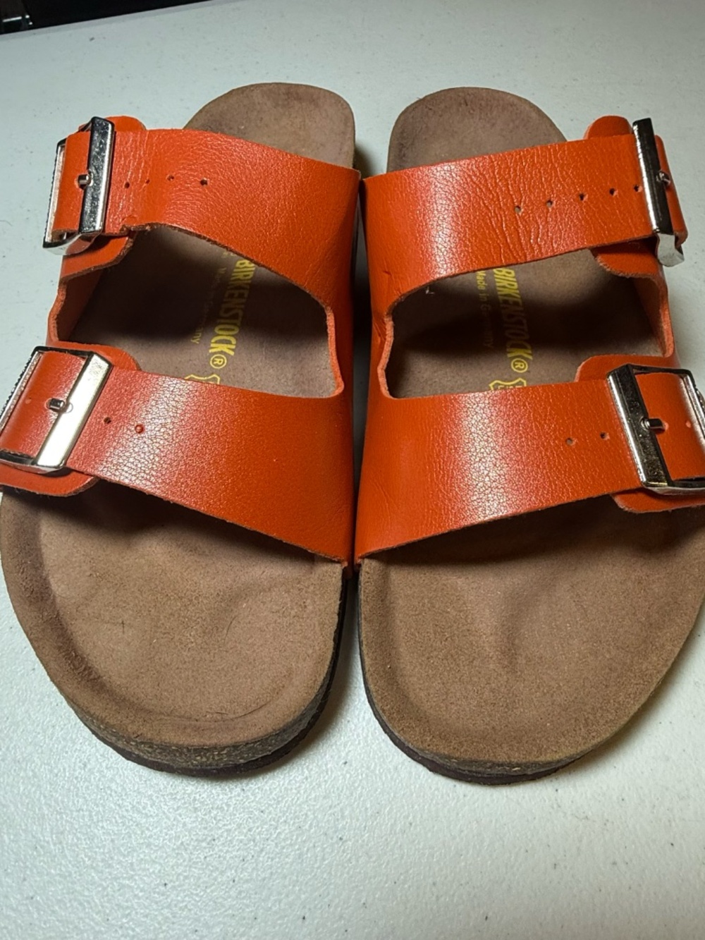Birkenstocks Arizona Unisex Vegan Sandals, 42 R - Orange - Picture 2 of 4